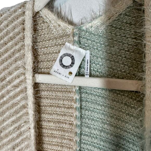 Anthropologie Akemi + Kin Color‎ Block Fuzzy Sweater Wrap Poncho Ruana One Size - Picture 7 of 8
